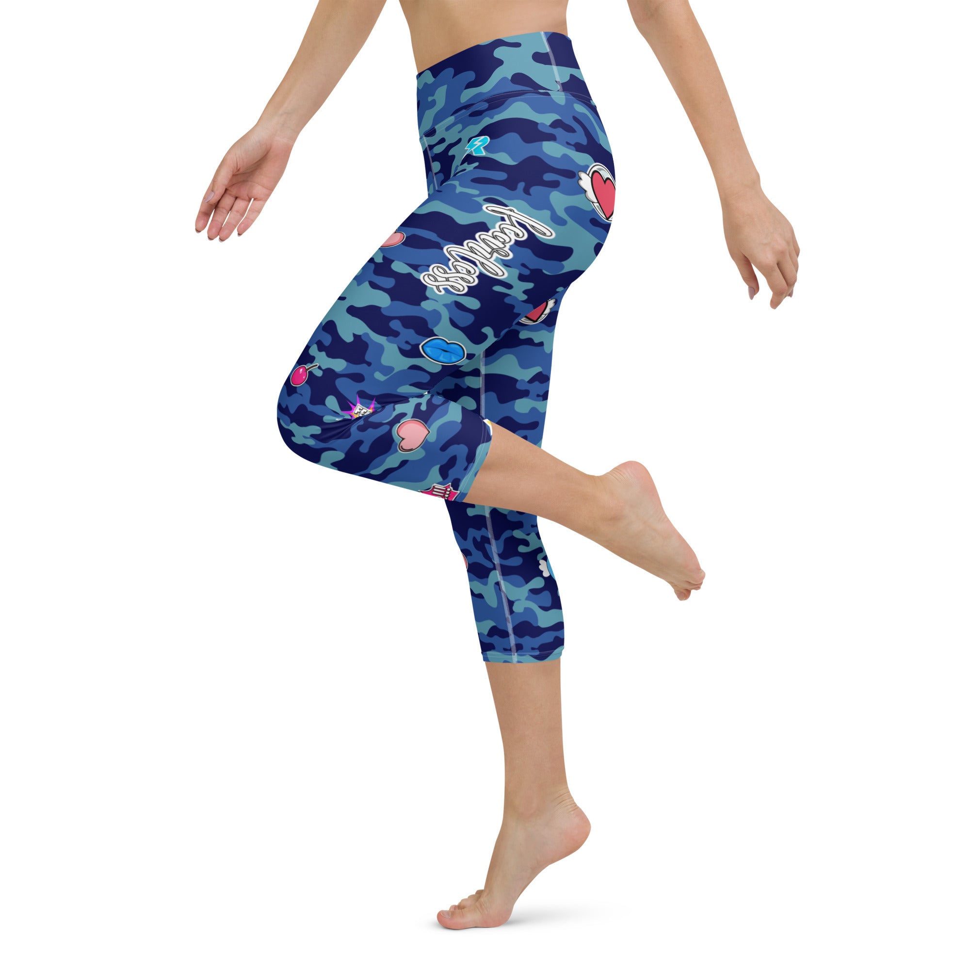 Fierce Blue Camo Yoga Capri Leggings